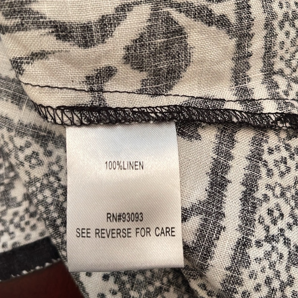 Tyler Boe Black & White Patterned Tunic Top or Short Dress 100% Linen - Picture 6 of 7
